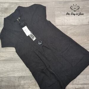 Susan Lawrence Short Sleeve Open Front Cardigan Sweater Black NWT Size S